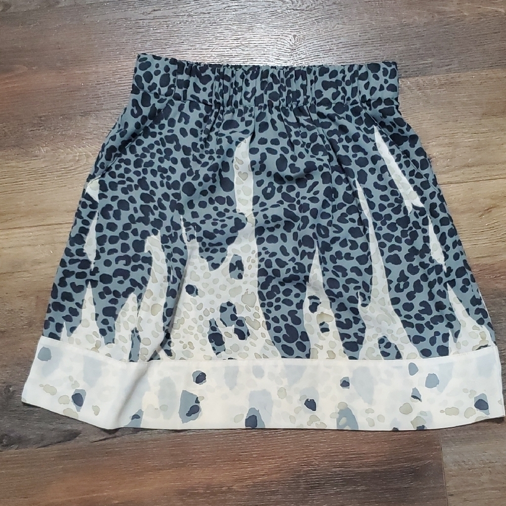 CAbi Black and Gray Leopard Print Mini Skirt with Smocked Waist